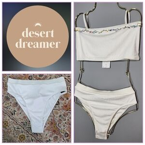 UO x DESERT DREAMER Laguna White Ribbed Bikini Bottom Size Large